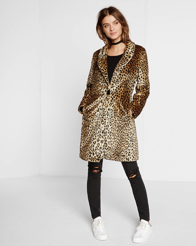 Express Faux Leopard Fur Coat