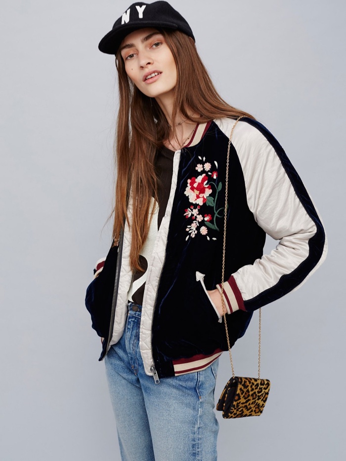 Free People Floral Embroidered BomberJacket