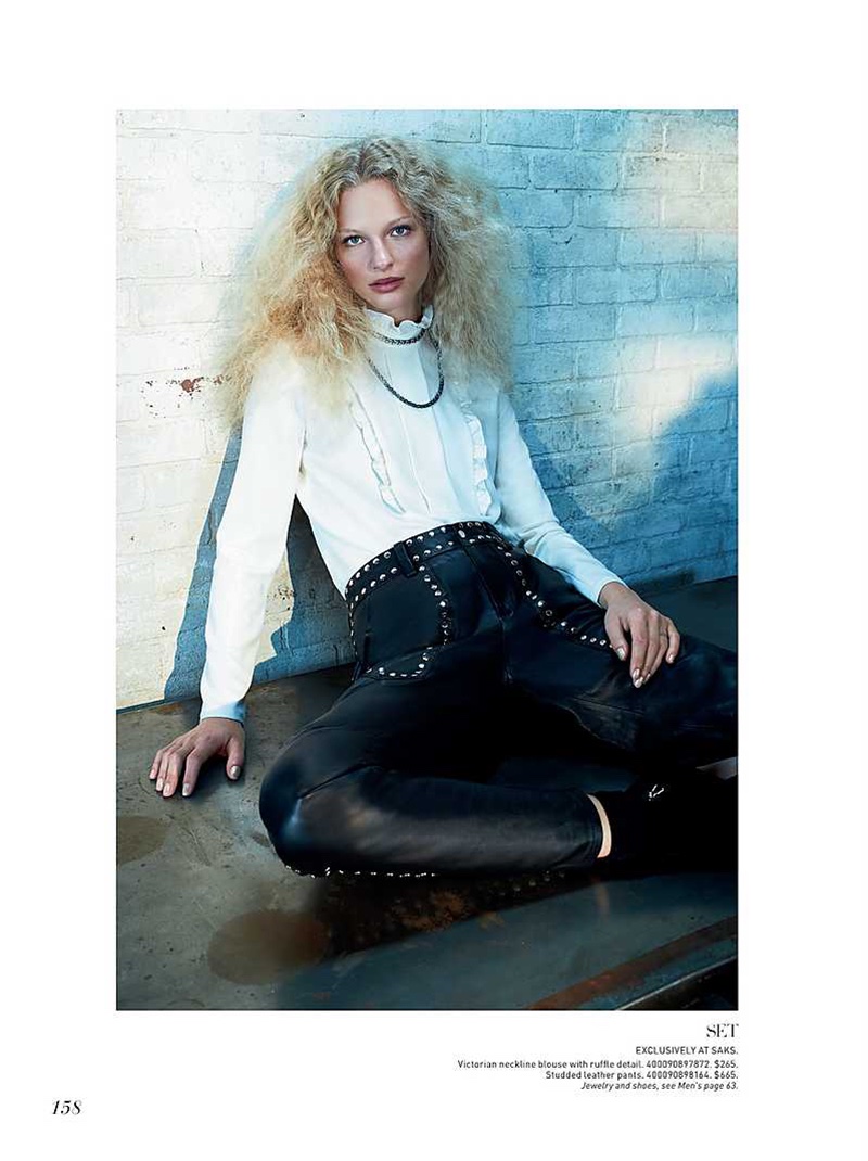Frederikke Sofie gets moody in SET Victorian blouse and studded leather pants