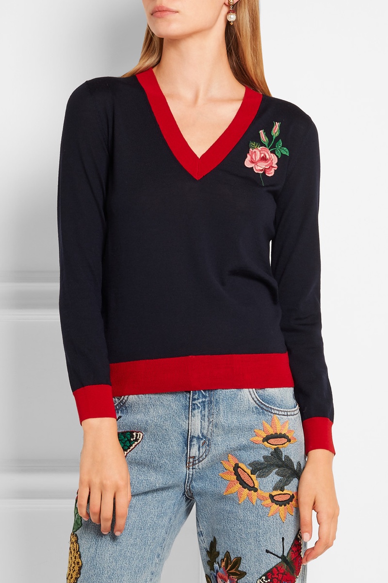 Gucci Embroidered Merino Wool Sweater