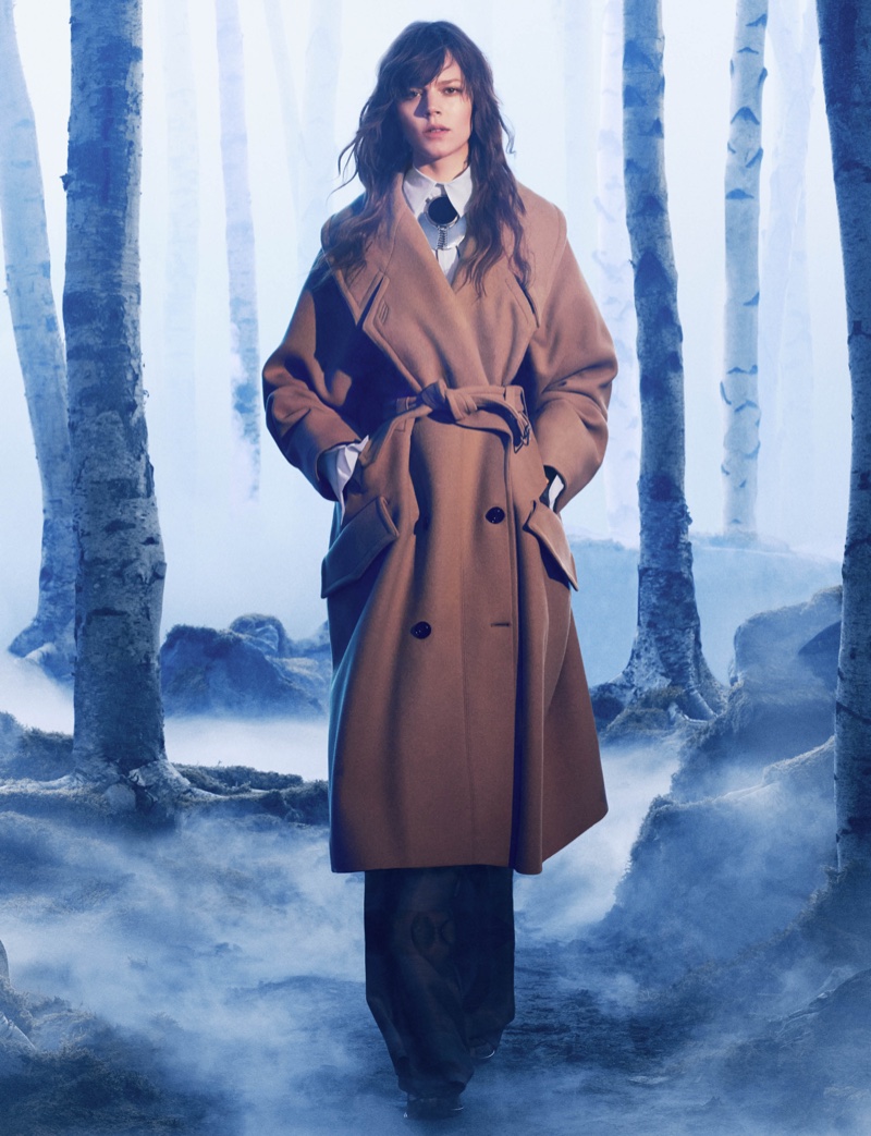 Freja Beha Erichsen models belted wool trench coat from H&M Studio's fall 2016 collection