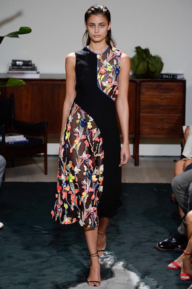 Jason Wu Spring 2017: Taylor Hill walks the runway in floral appliqué dress