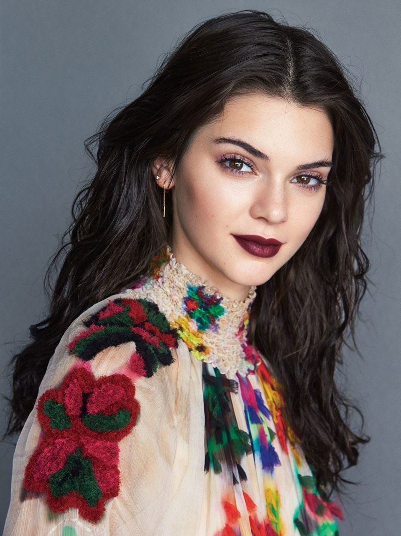 Kendall Jenner wears plum colored lipstick with Chloe dress