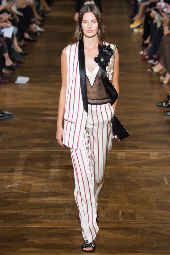 Lanvin Spring 2017: Amanda Murphy walks the runway in striped vest and pants with relaxed fit