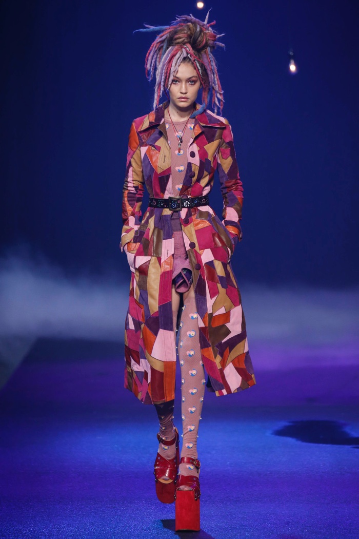Marc Jacobs Spring 2017: Gigi Hadid walks the runway in patchwork jacket 