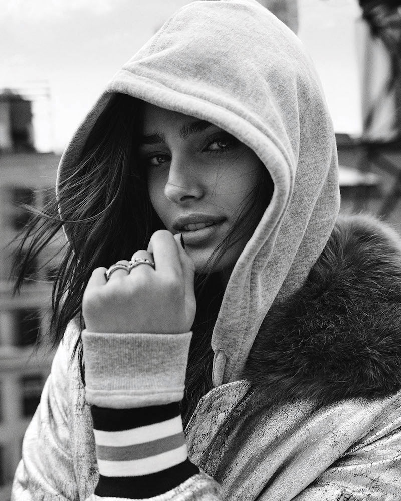 Taylor Hill covers up in Topshop hoodie