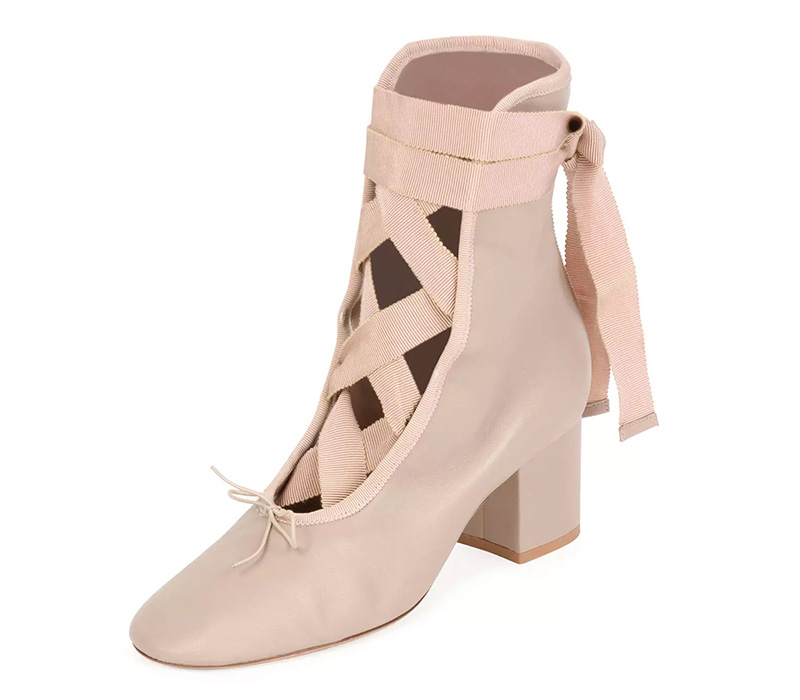 Valentino Ballet Napa Leather Lace-Up Bootie Pudre