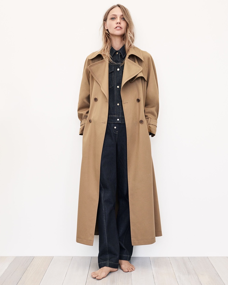 Zara Oversized Trench Coat, Denim Jacket and High Waisted Button Jeans