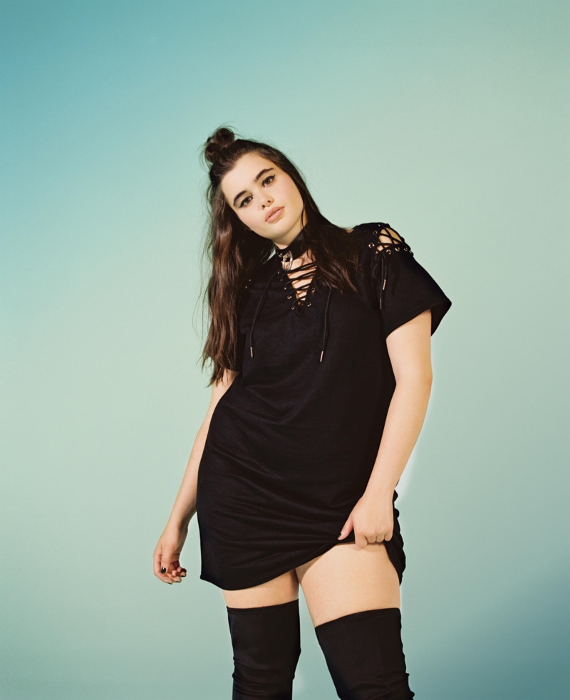 Model Barbie Ferreira flaunts some leg in lace-up dress from Missguided+