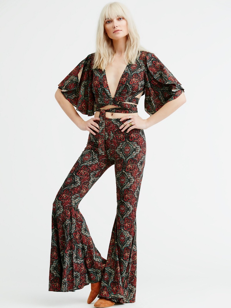 Free People French Kiss Set with Crop Top and Flared Pants