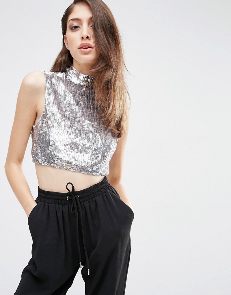 ASOS Crop Top High Neck with All Over Sequins