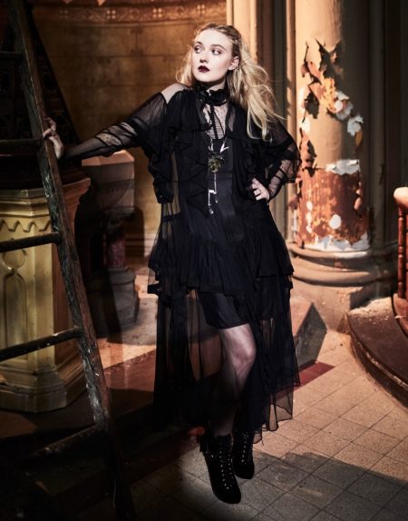 Dakota Fanning Poses in Modern Gothic Looks for The Edit