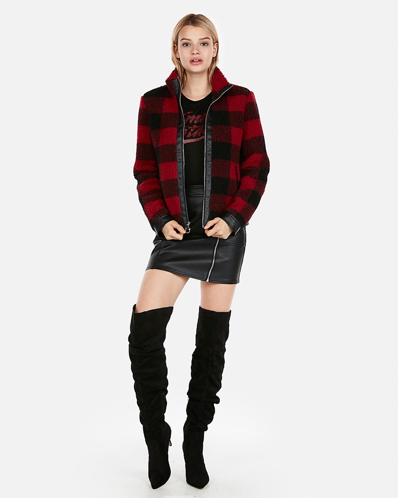 Express Check Shearling Moto Jacket $168