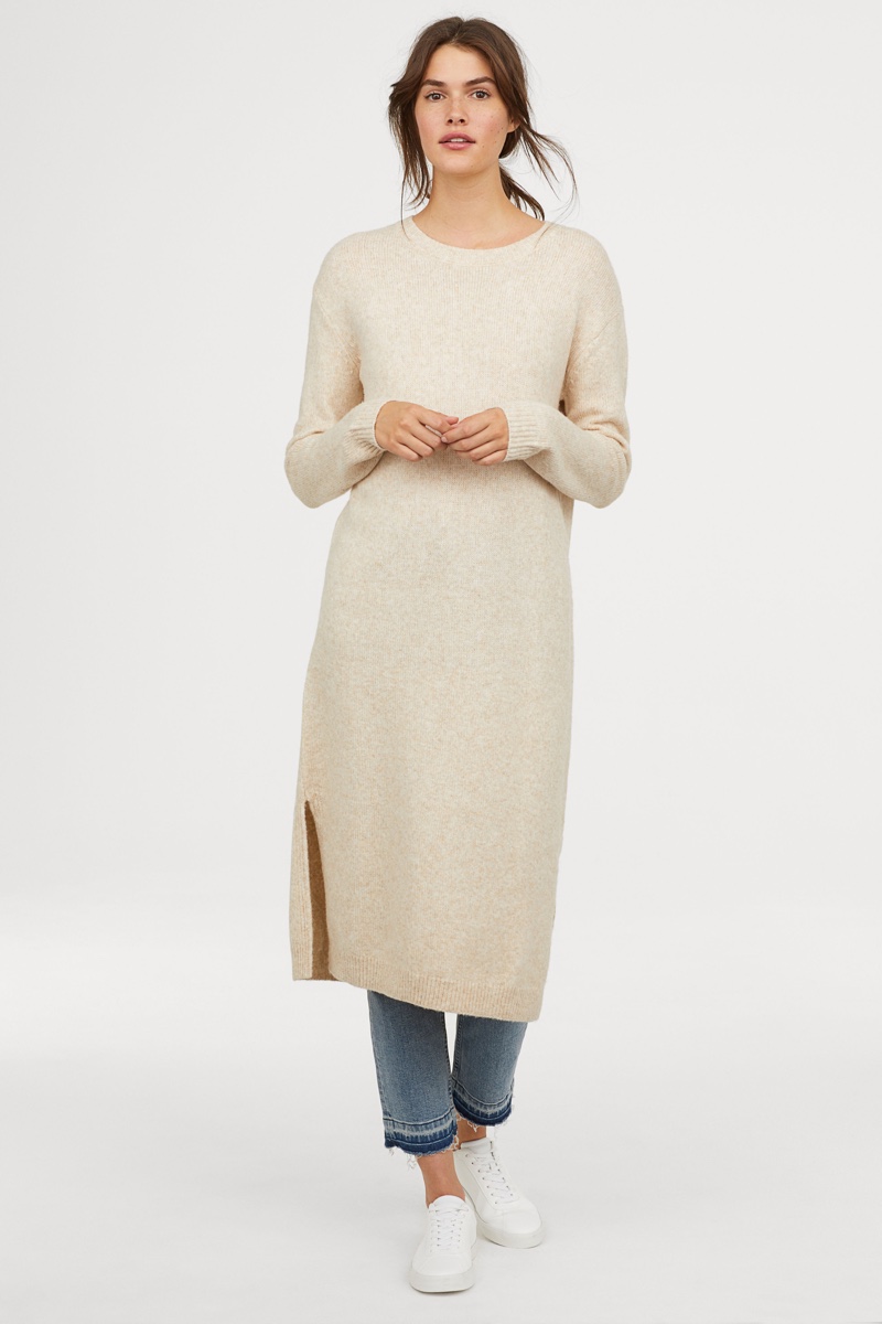 H&M Knit Dress in Light Beige Melange $39.99