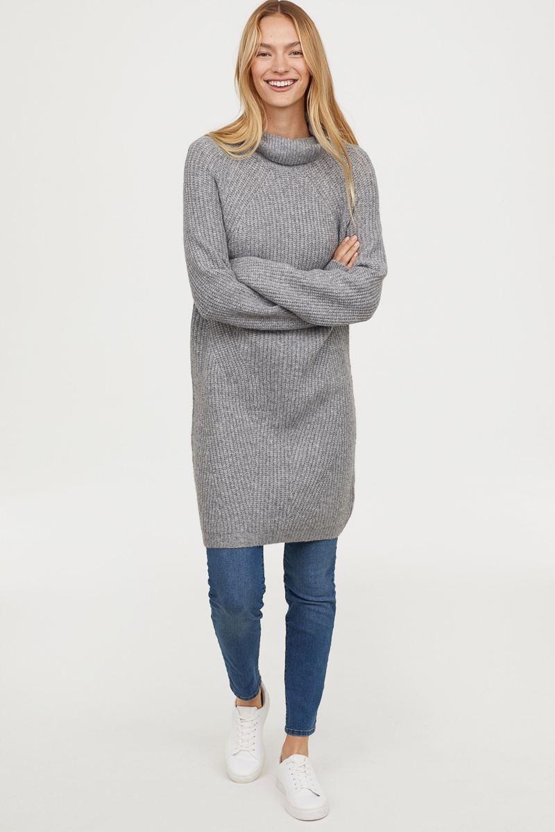 H&M Knit Turtleneck Dress in Grey Melange $49.99