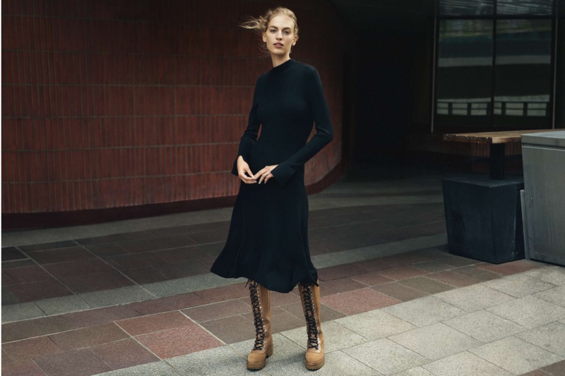 H&M Ribbed Dress and Knee-High Leather Boots