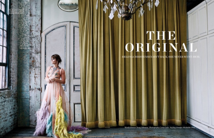Helena Christensen models multicolored Gucci gown
