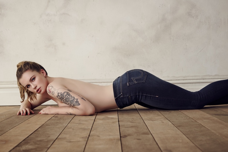 Ireland Baldwin poses topless in True Religion's fall 2016 campaign