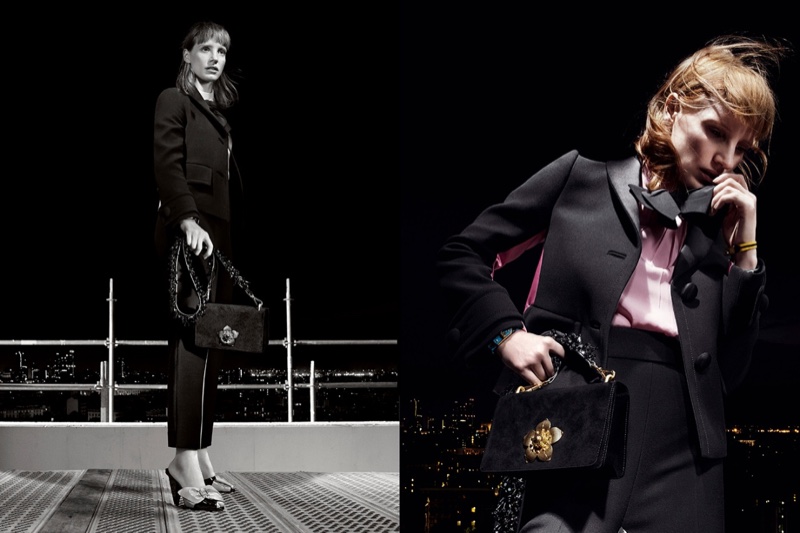 Actress Jessica Chastain suits up in Prada’s resort 2017 campaign