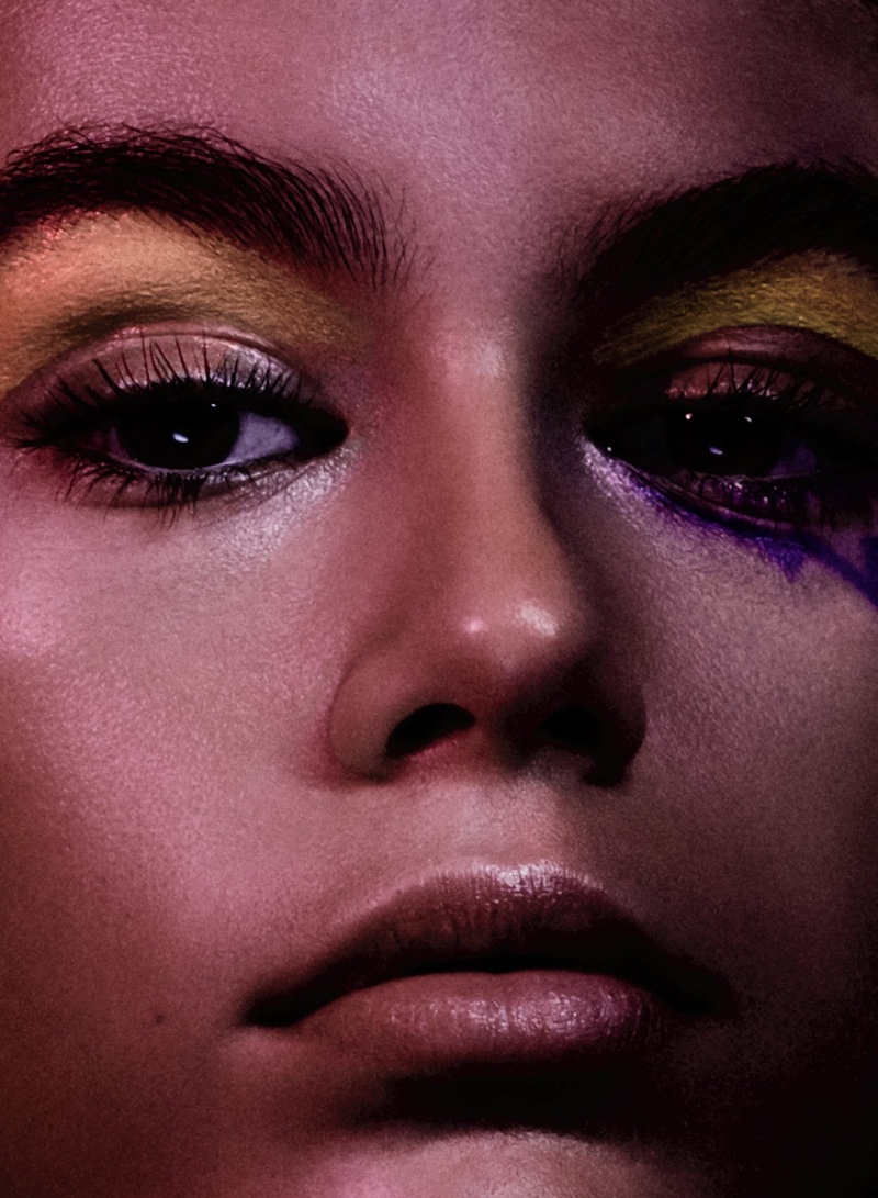 Cindy Crawford's daughter, Kaia Gerber, models a metallic eyeshadow look