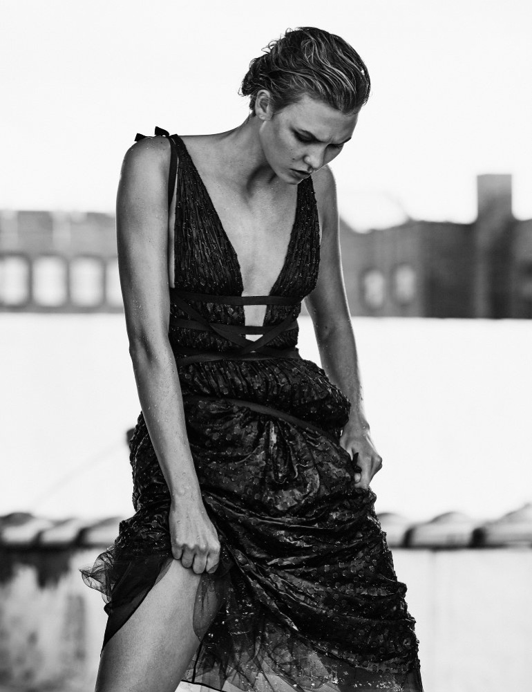 Karlie Kloss wears embellished dress with plunging neckline