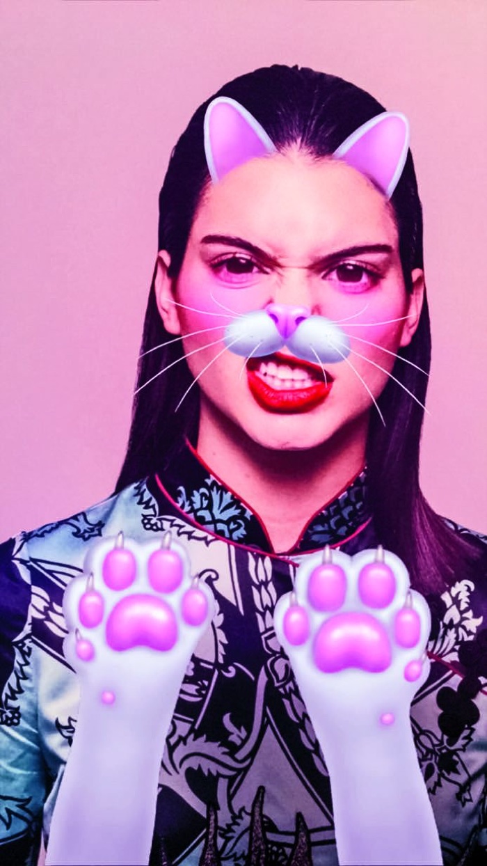 Paws up as Kendall Jenner wears a cat filter