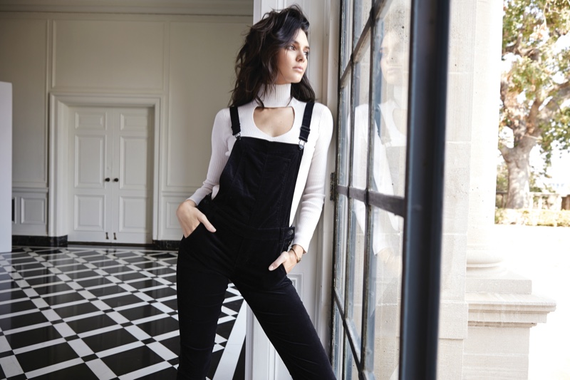Kendall Jenner wears Kendall & Kylie Skinny Overalls