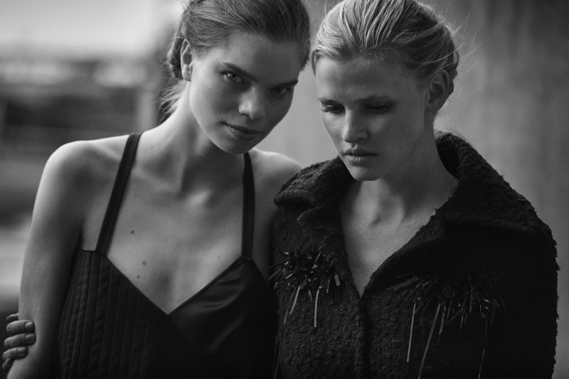 Models Elisa Hupkes and Lara Stone wear retro inspired looks for editorial