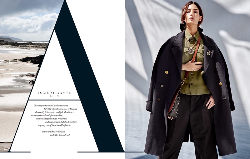 Photographed by Yu Tsai, Lily Aldridge wears Burberry for the fashion editorial