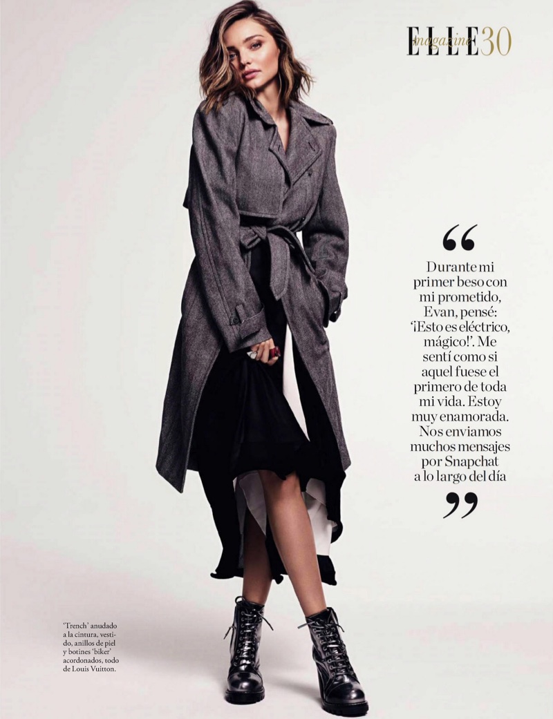 Wearing a trench coat, Miranda Kerr layers up in Louis Vuitton look