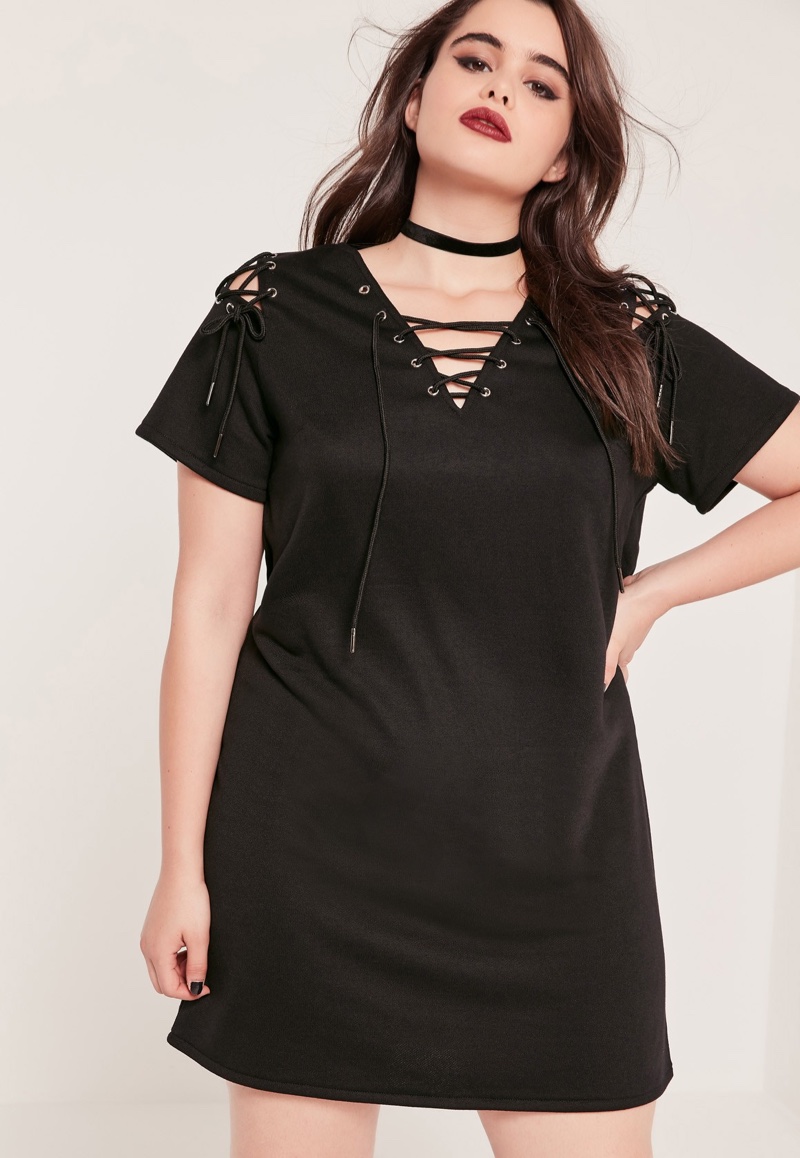 Missguided Plus Size Lace-Up Jumper Dress in Black