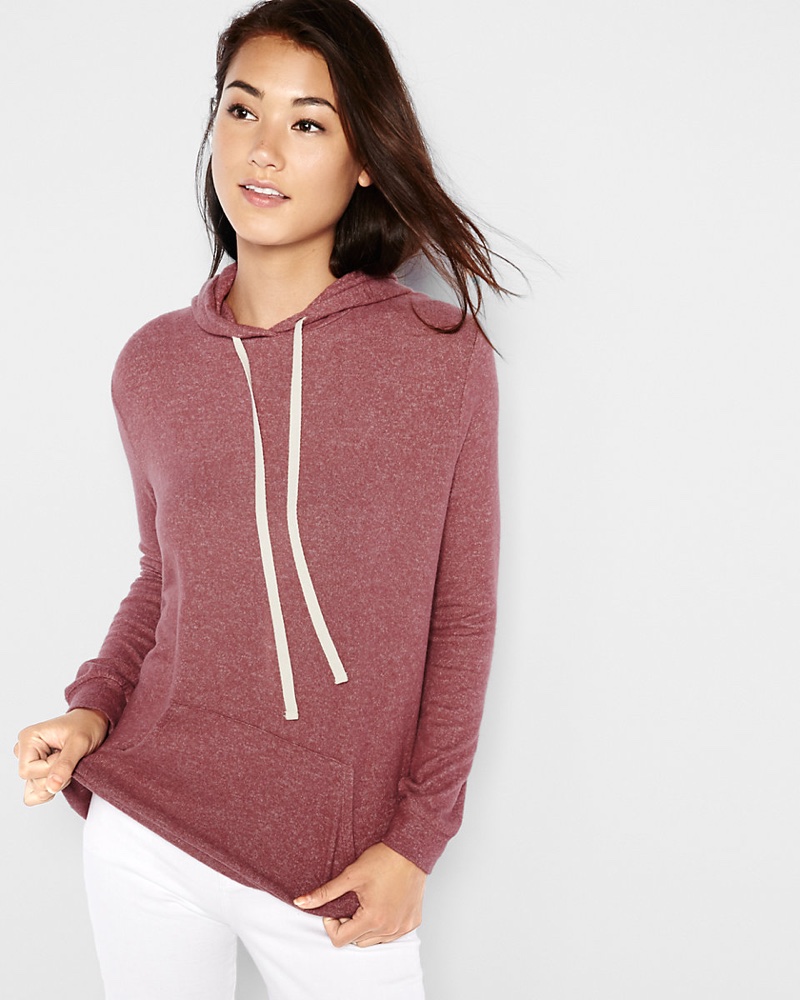 Express One Eleven Plush Jersey Hoodie in Berry