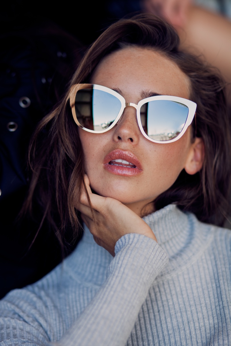 Carolina Sanchez models Quay's Super Girl sunglasses
