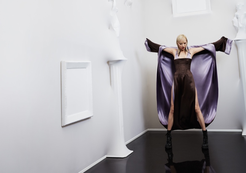 Flaunting some leg, Soo Joo Park models Jean Paul Gaultier robe and dress