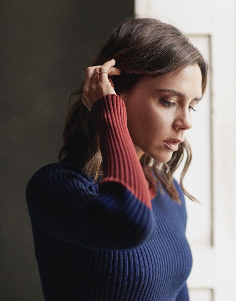 Victoria Beckham takes on color blocking in Victoria Beckham sweater