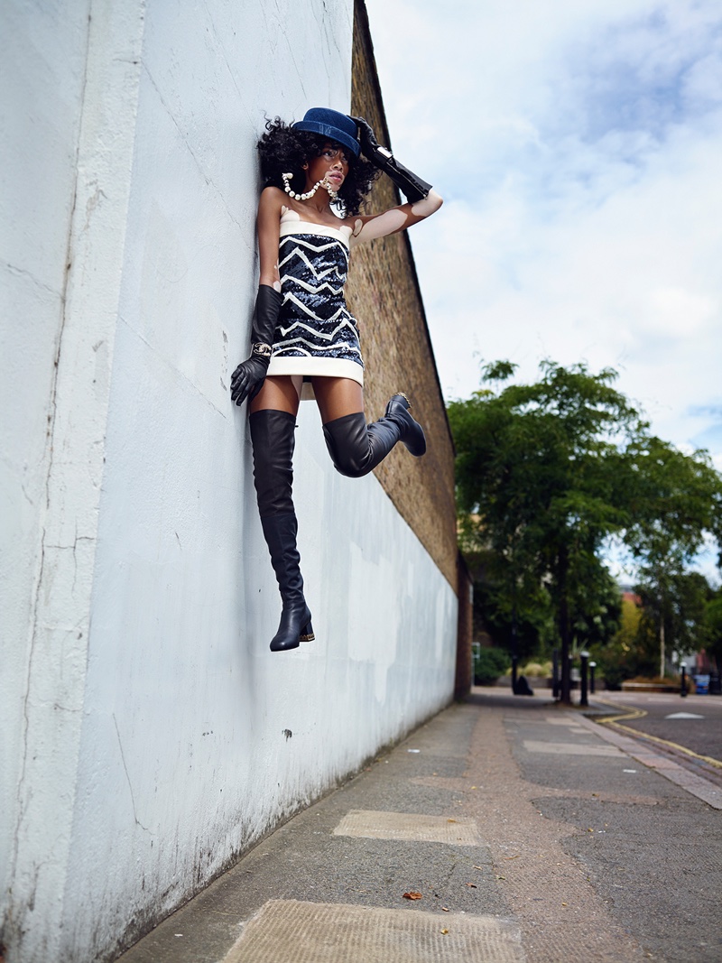 Model Winnie Harlow takes a leap in Chanel dress