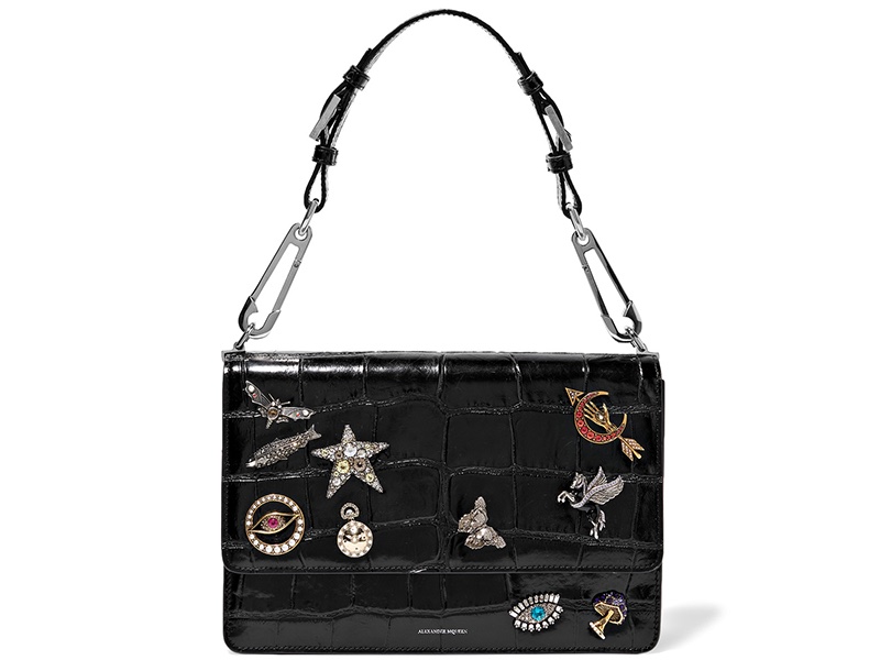 Alexander McQueen Embellished Croc Effect Leather Shoulder Bag $4,895