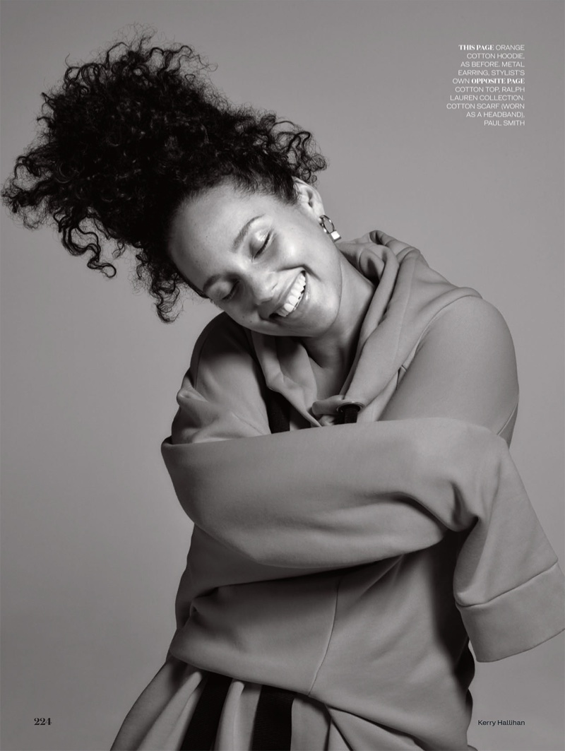 Alicia Keys flashes a smile in Marques' Almeida hoodie