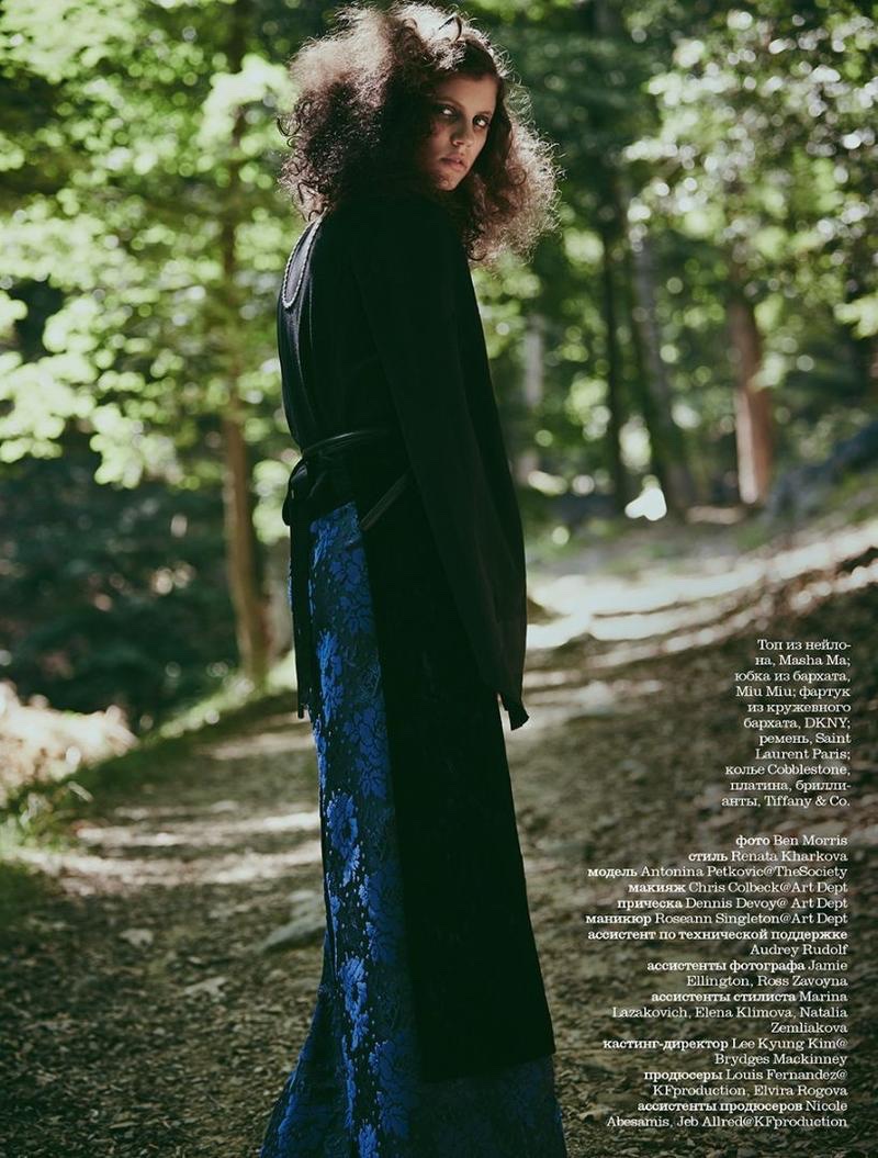 Looking gothic chic, Antonina Petkovic wears Miu Miu skirt with Masha Ma and DKNY pieces