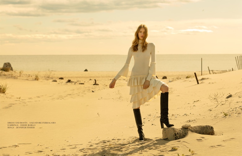 Susanne Knipper models Salvatore Ferragamo dress and boots