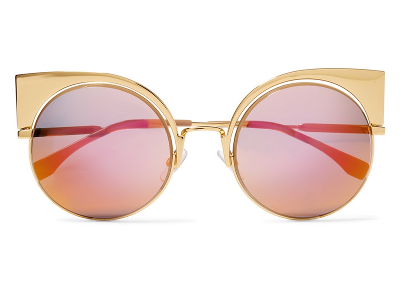 Fendi Eyeshine Cat Eye Gold Tone Mirrored Sunglasses $595