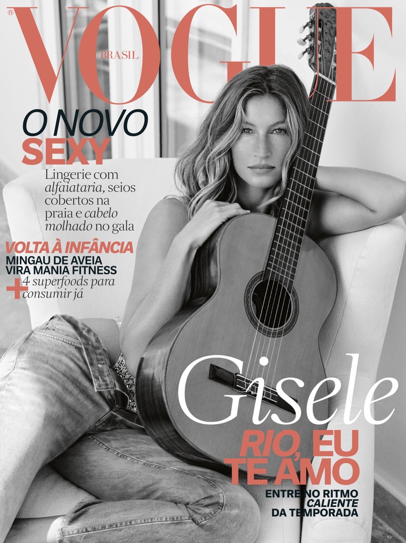 Gisele Bundchen poses with a guitar on Vogue Brazil's November cover