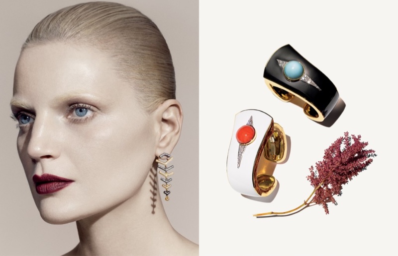 The model sparkles in Yossi Harari earrings