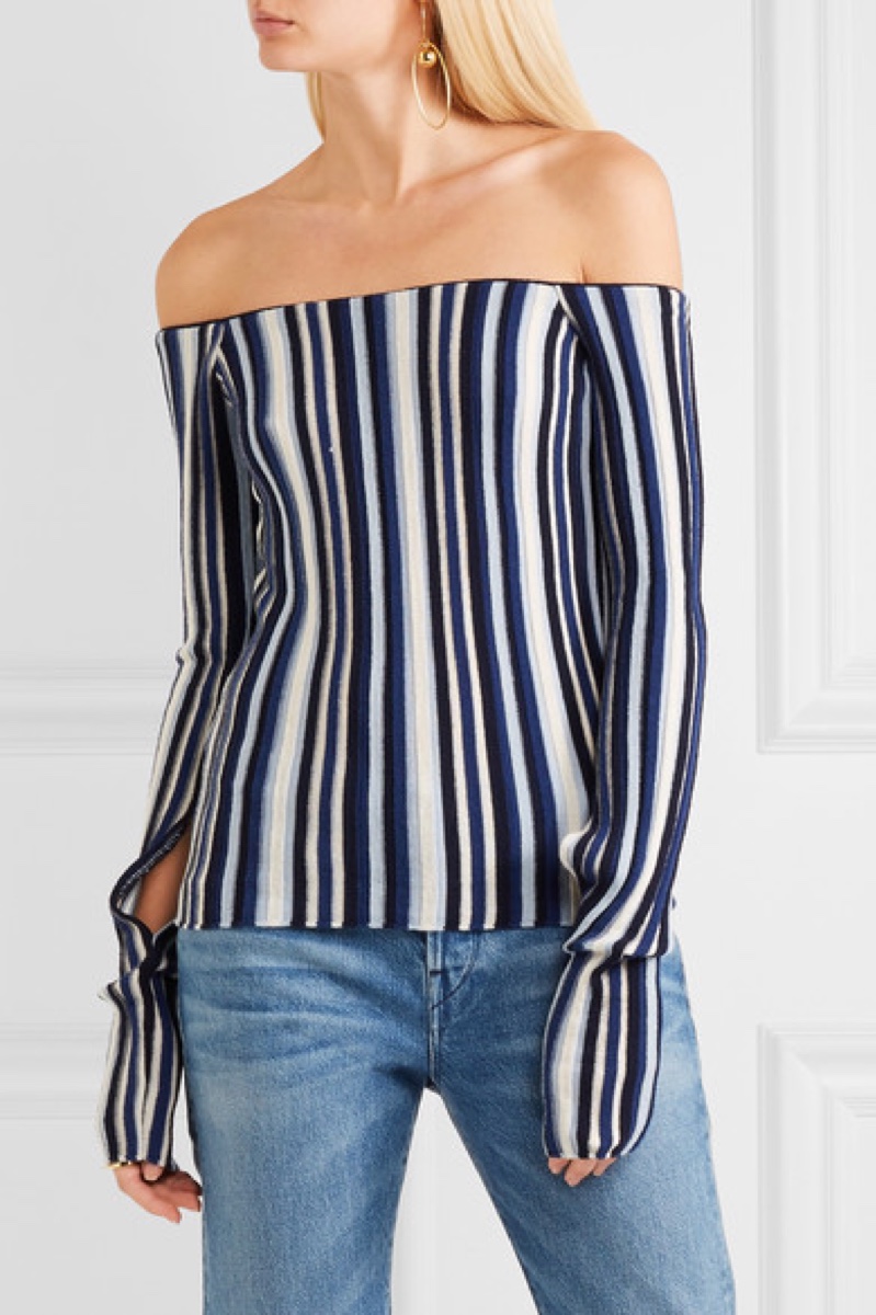 Jacquemus Off-the-Shoulder Striped Ribbed Wool Sweater