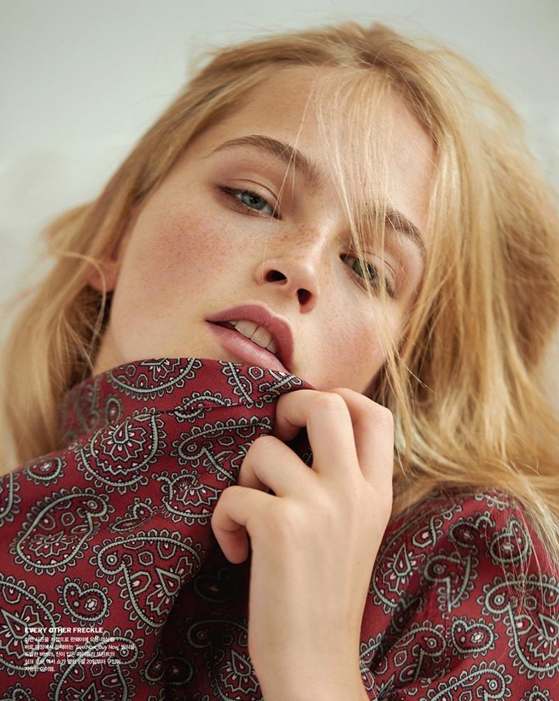 Getting her closeup, Jean Campbell poses in paisley prints