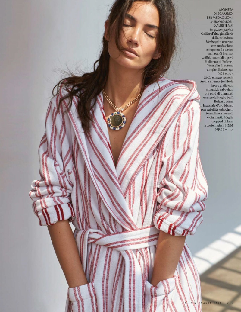 Model Lily Aldridge keeps comfortable in Balenciaga robe and Bulgari necklace