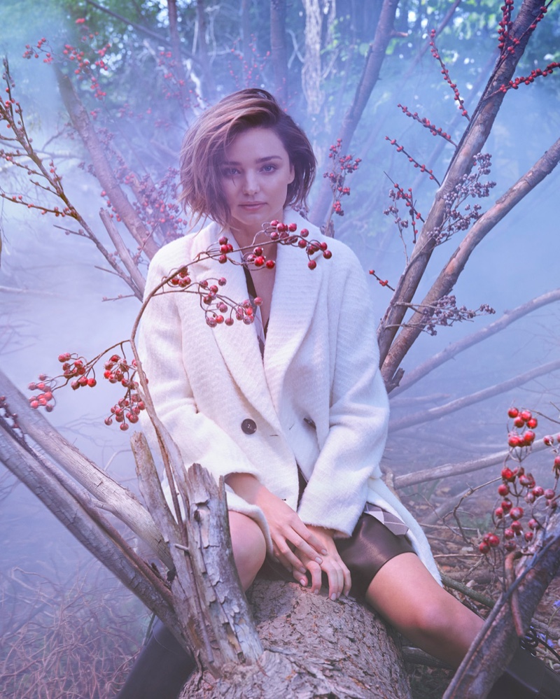 Posing outdoors, Miranda Kerr models Marella Alpaca coat