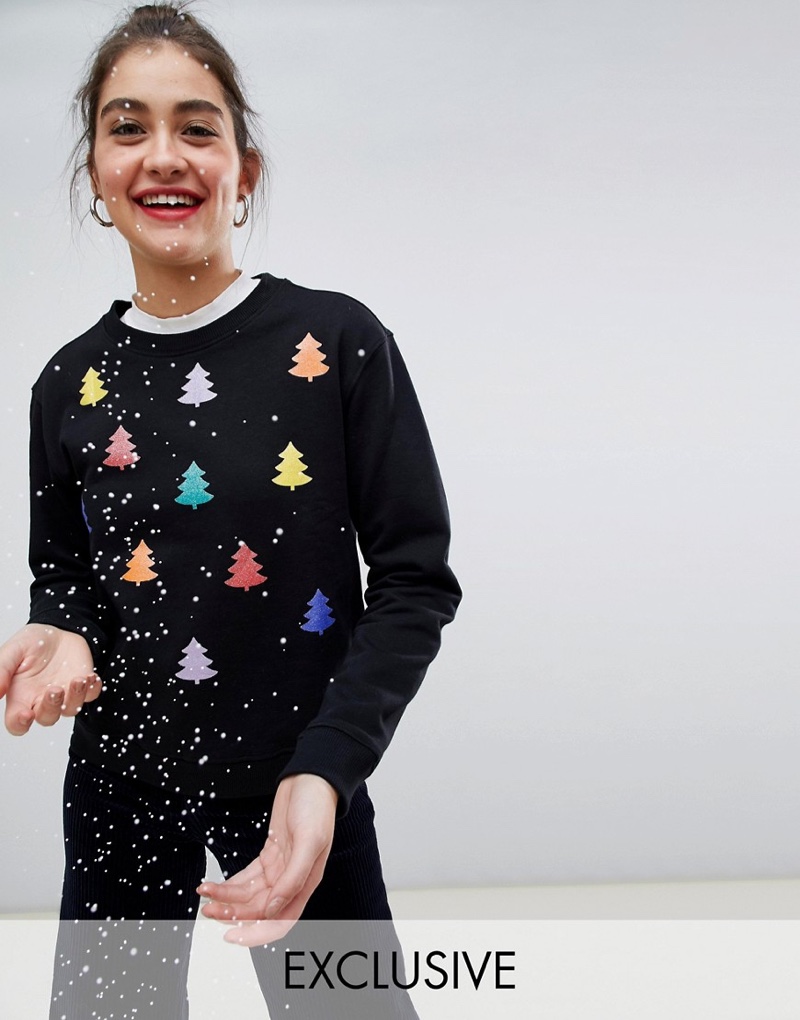 Monki Xmas Sweater with Rainbow Trees $32