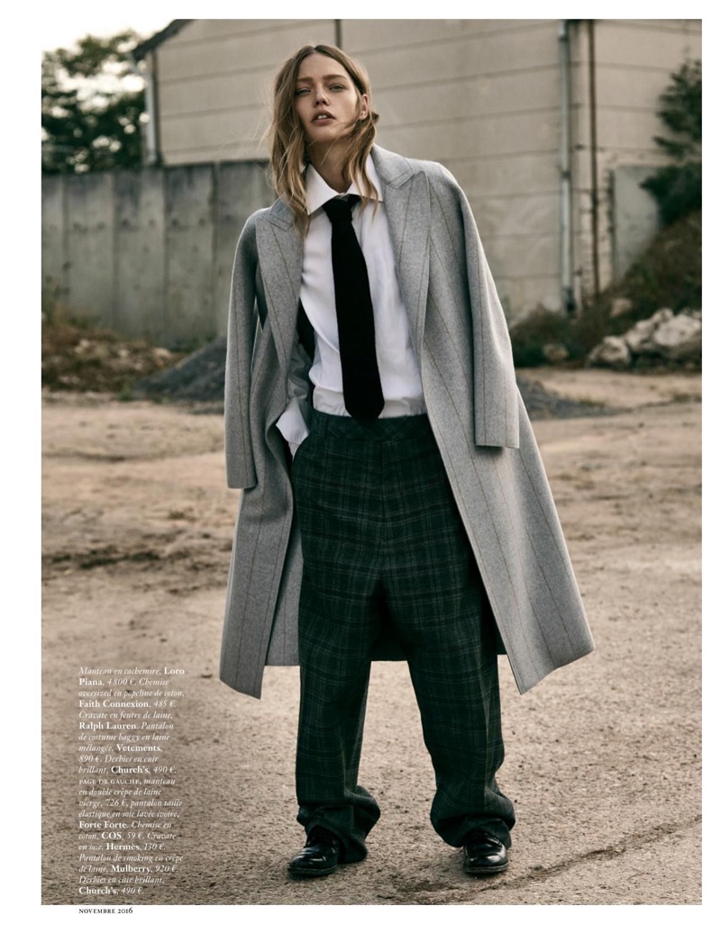 The model wears Loro Piana jacket with Faith Connexion top and Vetements pants