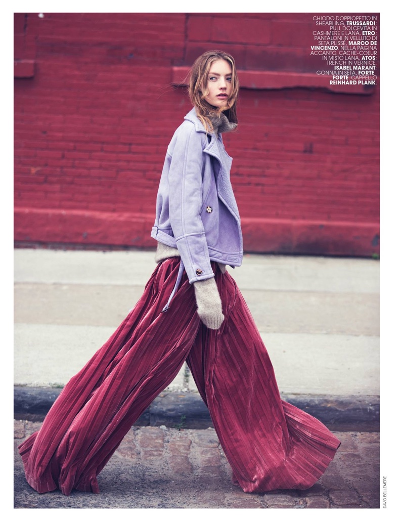Model Susanne Knipper poses in autumn street styles for the fashion editorial